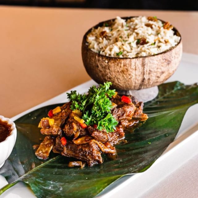 Coconut Rice and Goat Stew.