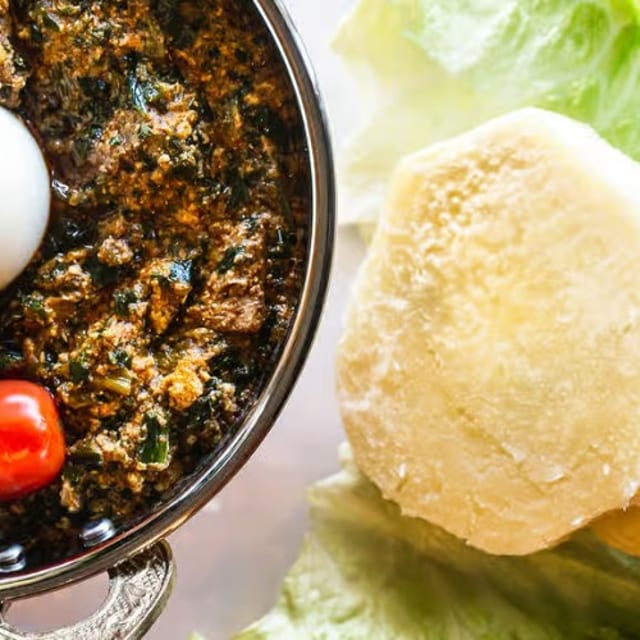 Beet Spinach Stew with Boiled Yam.
