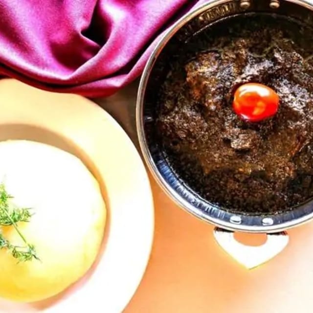 Cassava Leaves and Banku or Fufu.