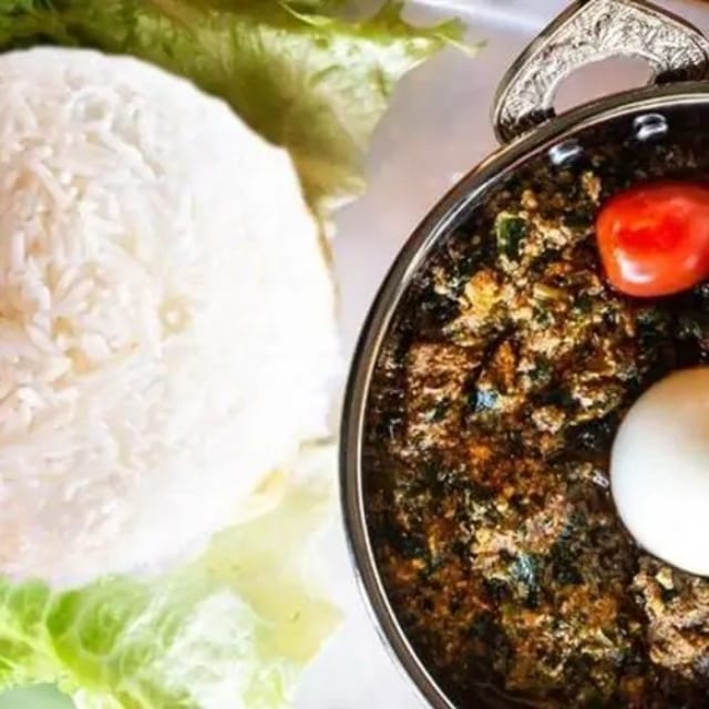 White Rice and Beef Spinach.