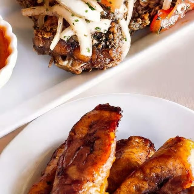 Fried Plantain and Chicken or Fish.