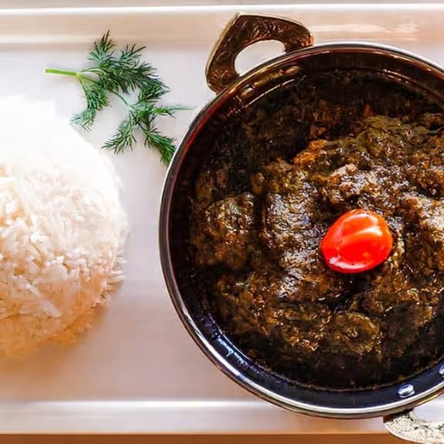 White Rice and Cassava Leaves.