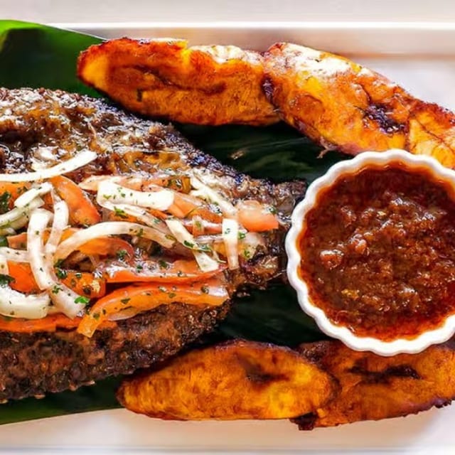 Fried Plantain and Tilapia Fish.