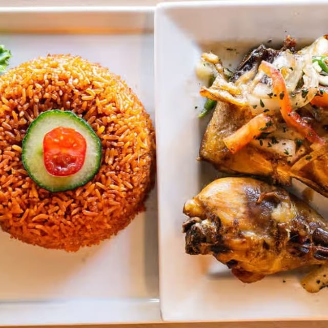 Jollof and Baked Chicken or Fish.