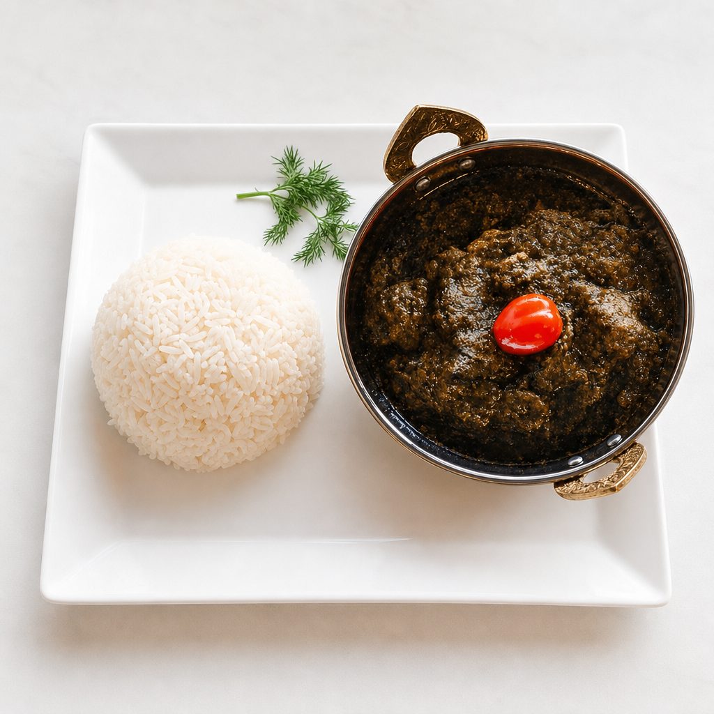 Cassava Leaves and White Rice.