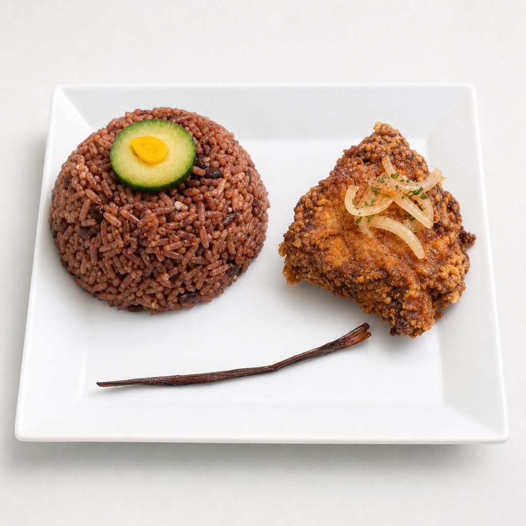 Waakye and Fried Fish or Chicken.