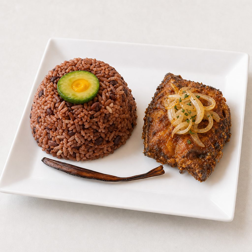 Waakye and Fried Fish or Chicken.