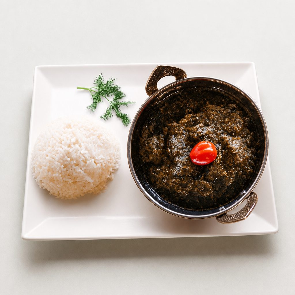 White Rice and Cassava Leaves.