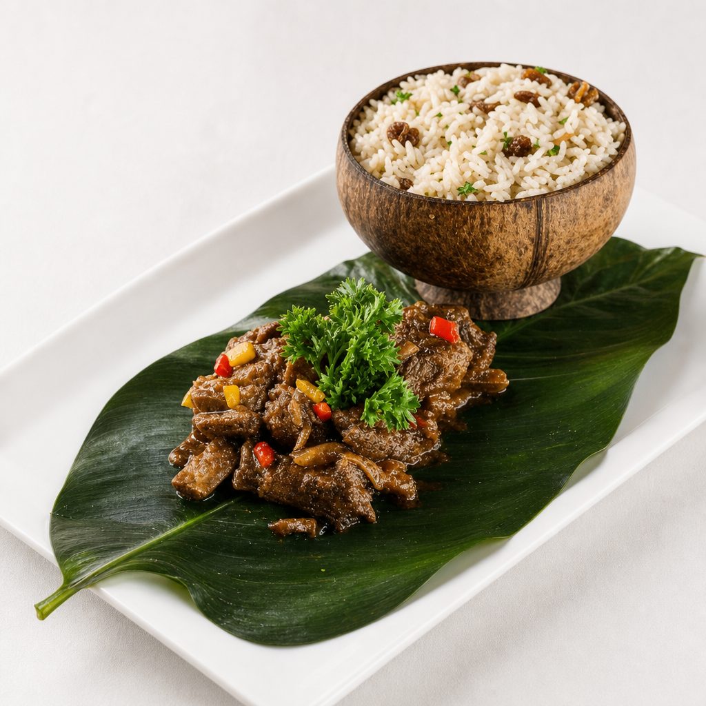 Coconut Rice and Goat Stew.