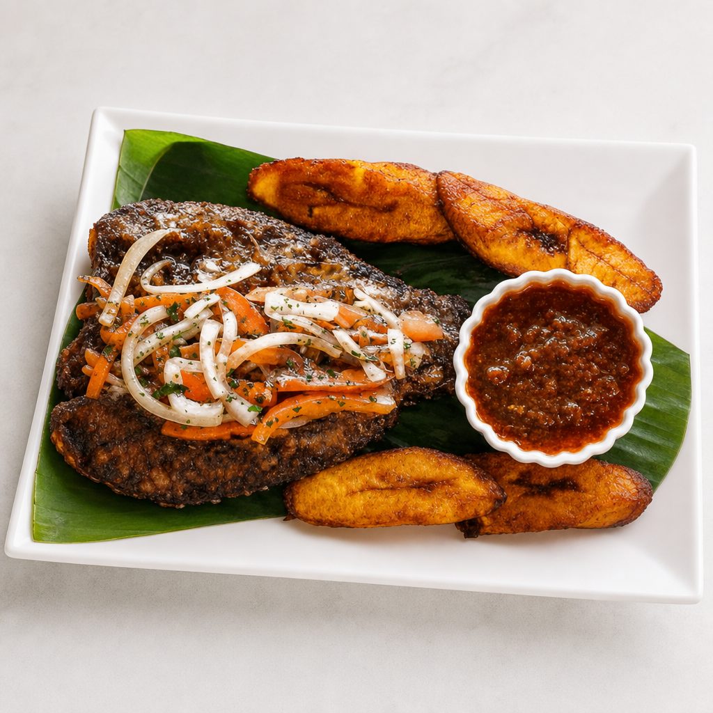 Fried Plantain and Tilapia Fish.