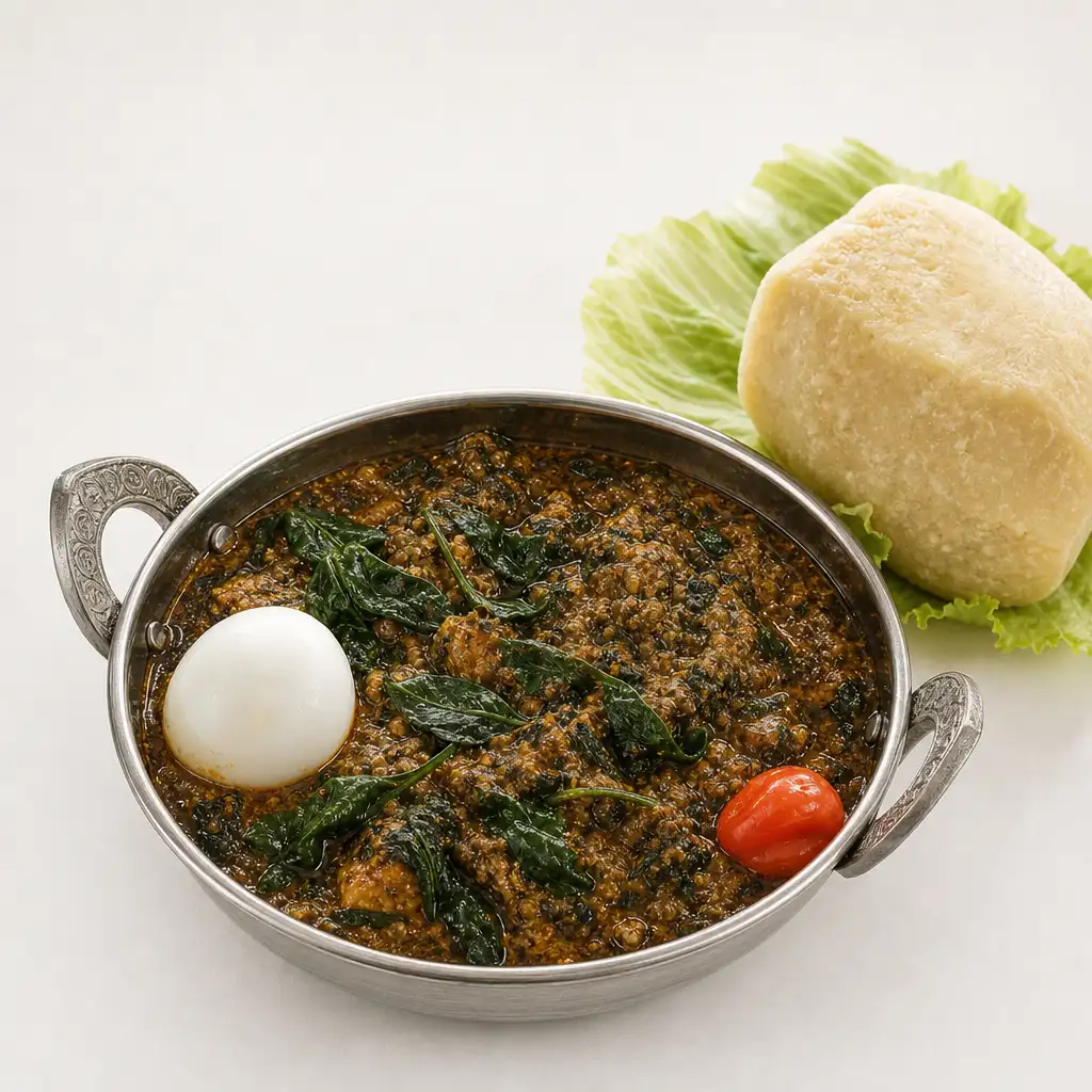 Beet Spinach Stew with Boiled Yam.