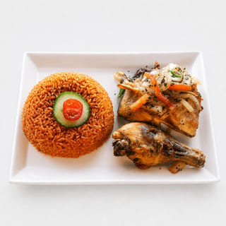 Jollof and Baked Chicken or Fish