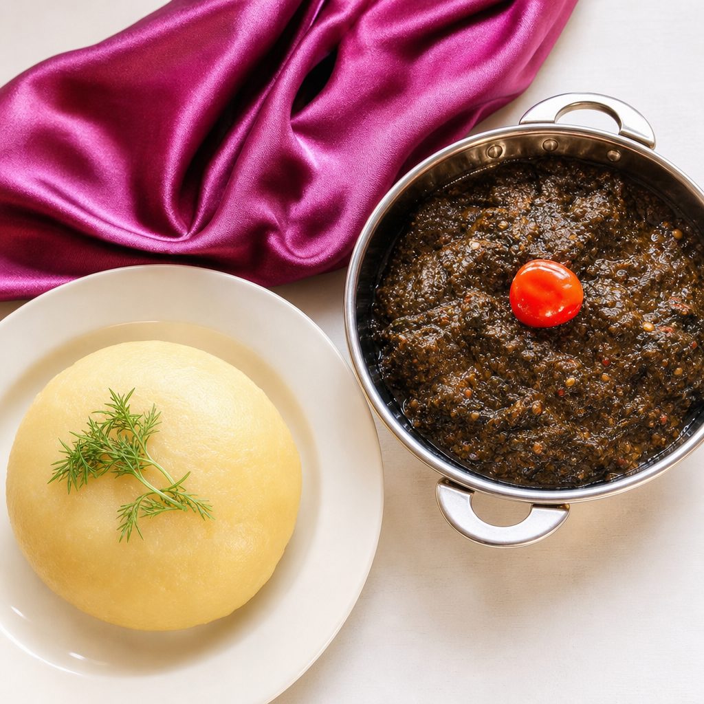 Cassava Leaves and Banku or Fufu.