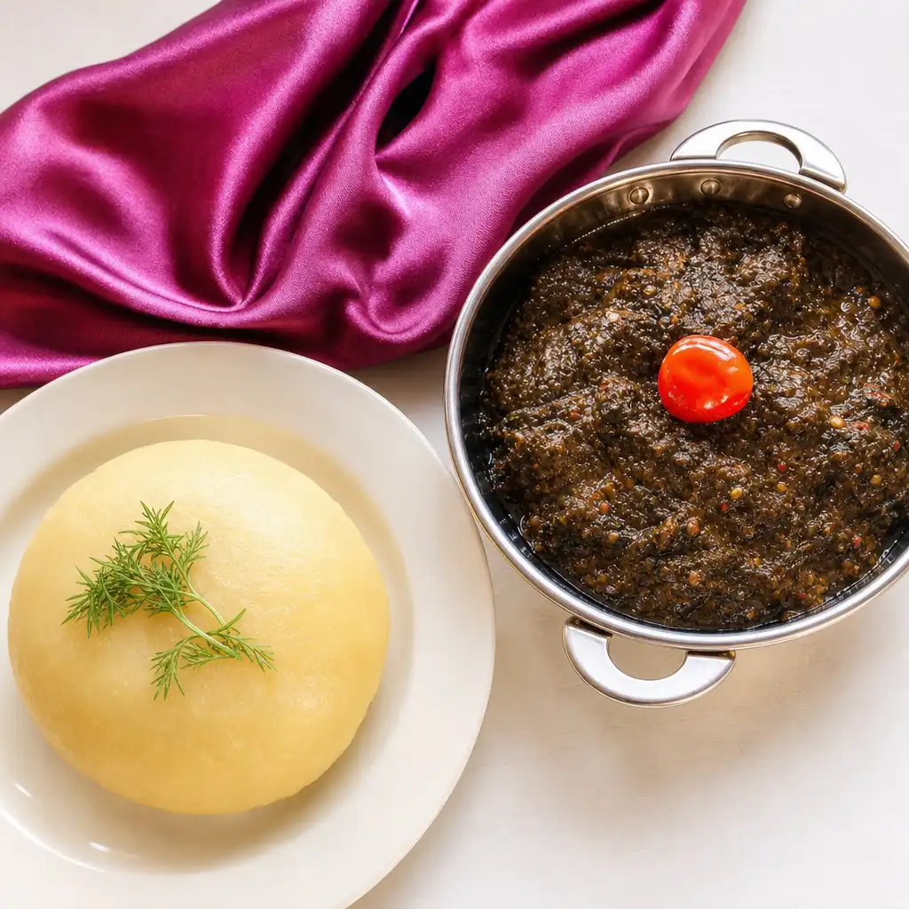 Cassava Leaves and Banku or Fufu.