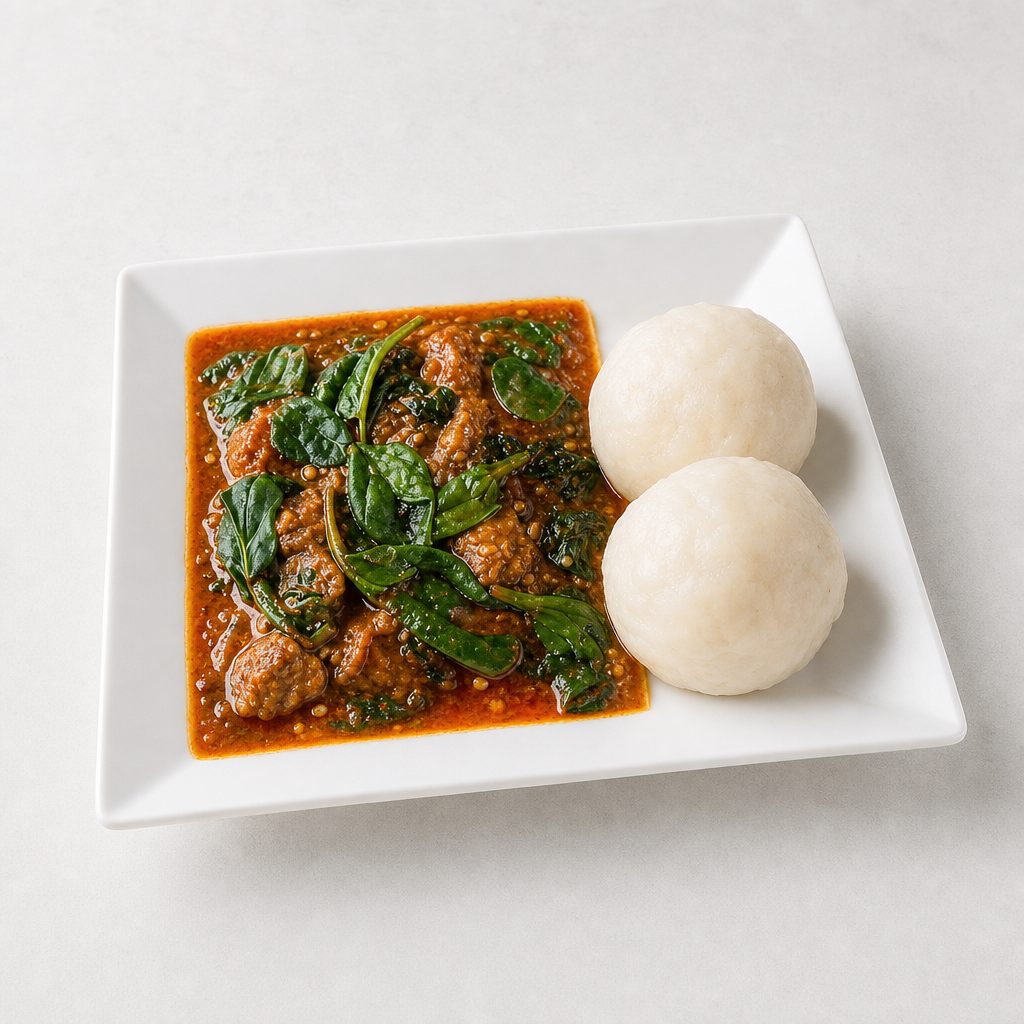 Okro Stew and Rice Balls.