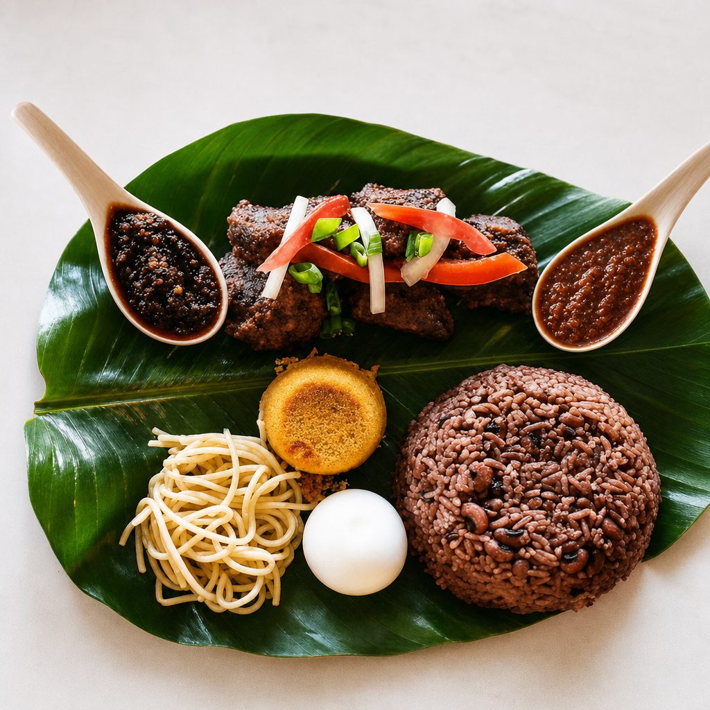 Waakye and Stew (Choose Goat or Beef).