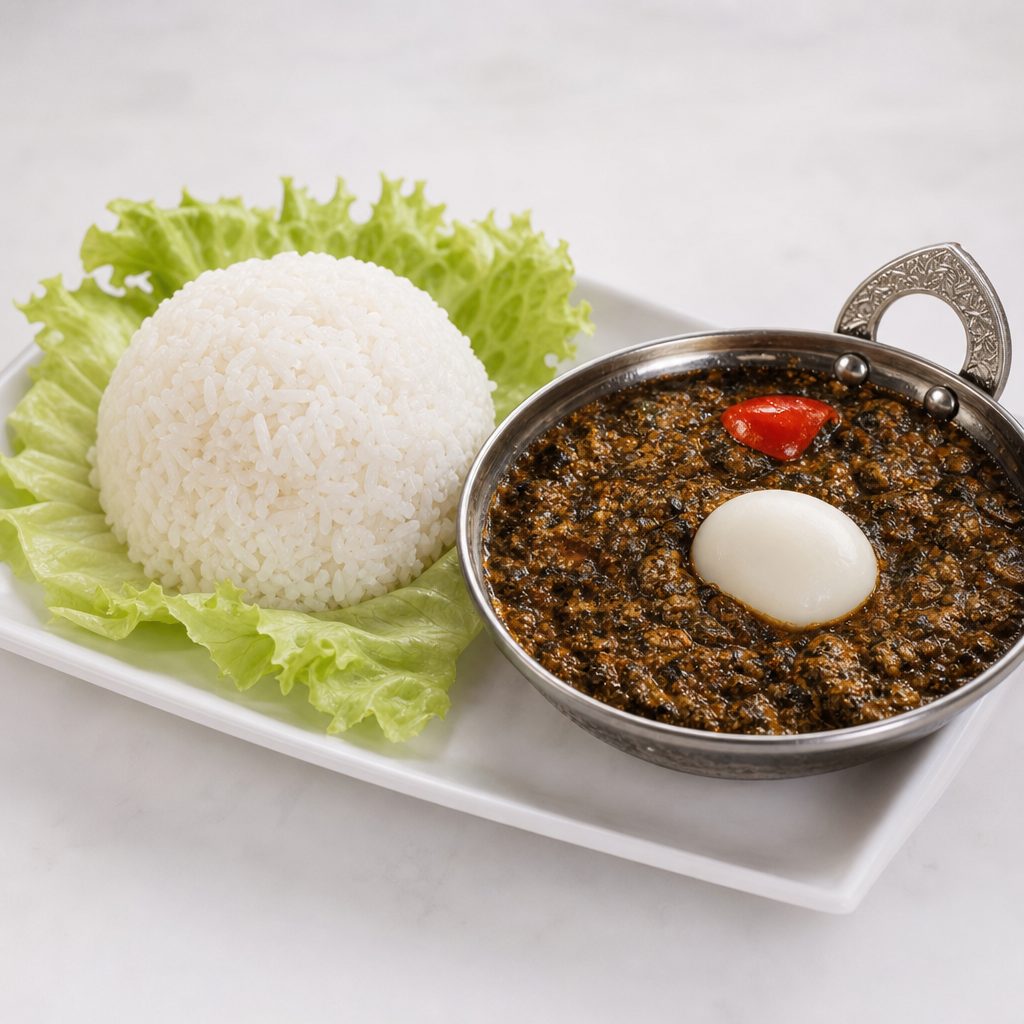 White Rice and Beef Spinach.
