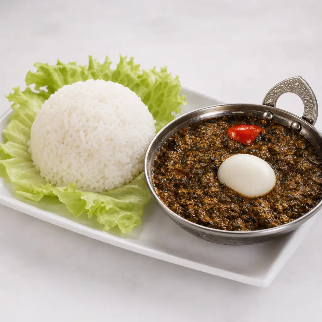 White Rice and Beef Spinach.