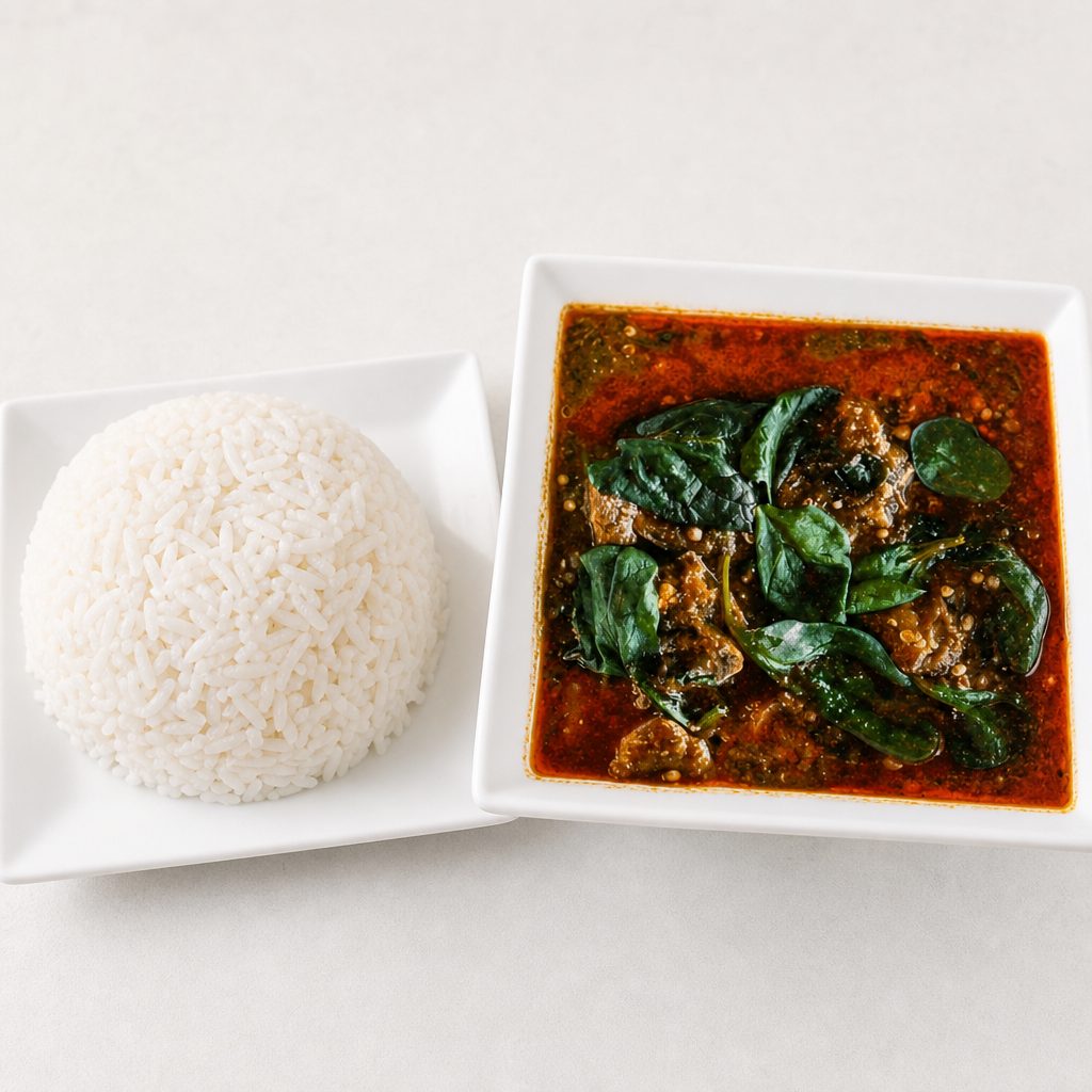 Okro Stew and White Rice.