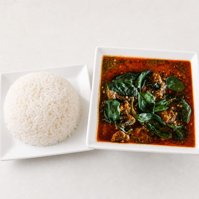 Okro Stew and White Rice.