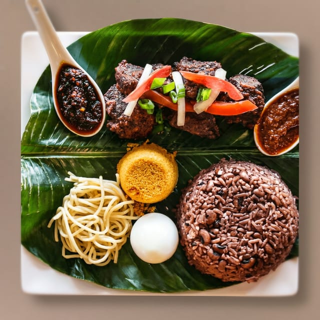 Waakye and Stew (Choose Beef or Goat).