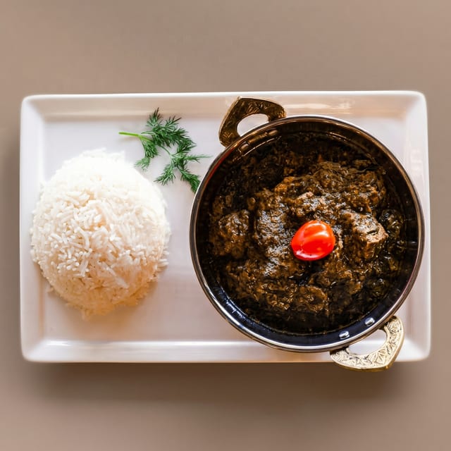 Cassava Leaves and White Rice.
