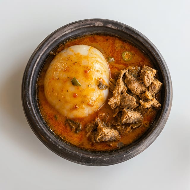 Pounded Yam and Peanut Butter Soup (Goat or Beef).