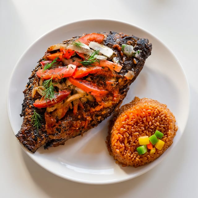 Jollof Rice and Tilapia Fish.
