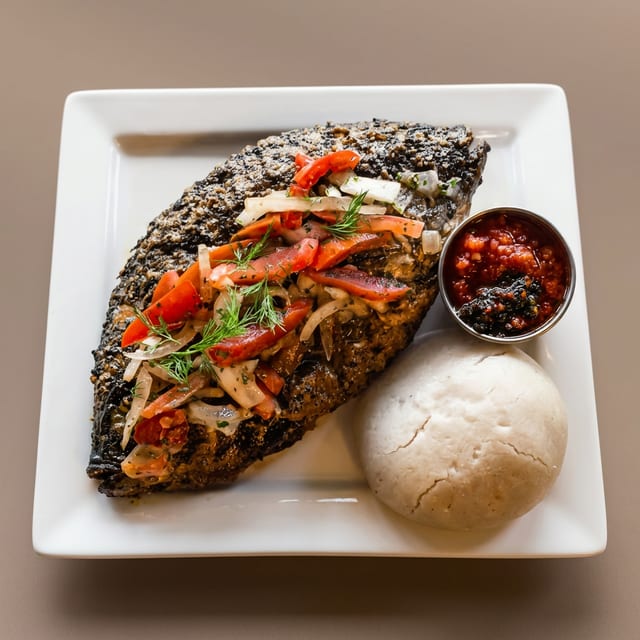 A Ball of Banku and Tilapia Fish.