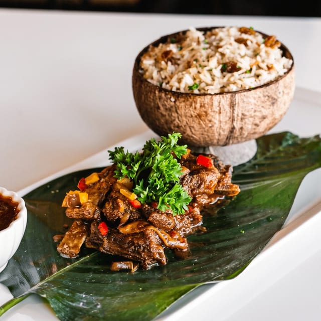 Coconut Rice and Goat Stew.