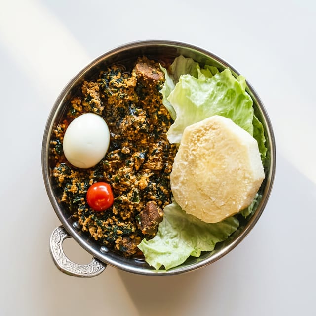 Beet Spinach Stew with Boiled Yam.