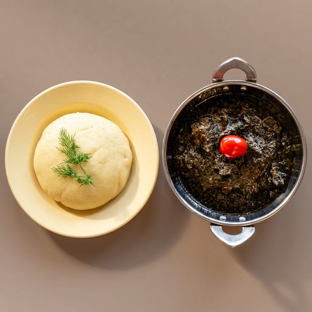 Cassava Leaves and Banku or Fufu.