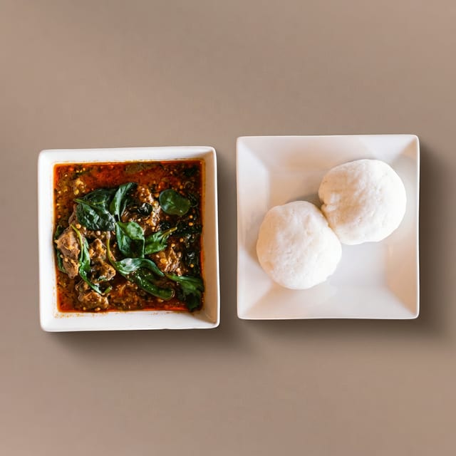 Okro Stew and Rice Balls.