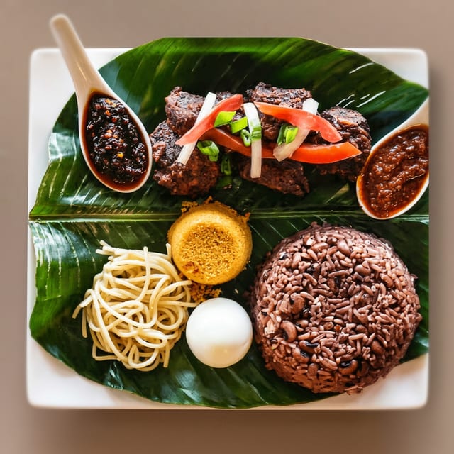 Waakye and Stew (Choose Goat or Beef).
