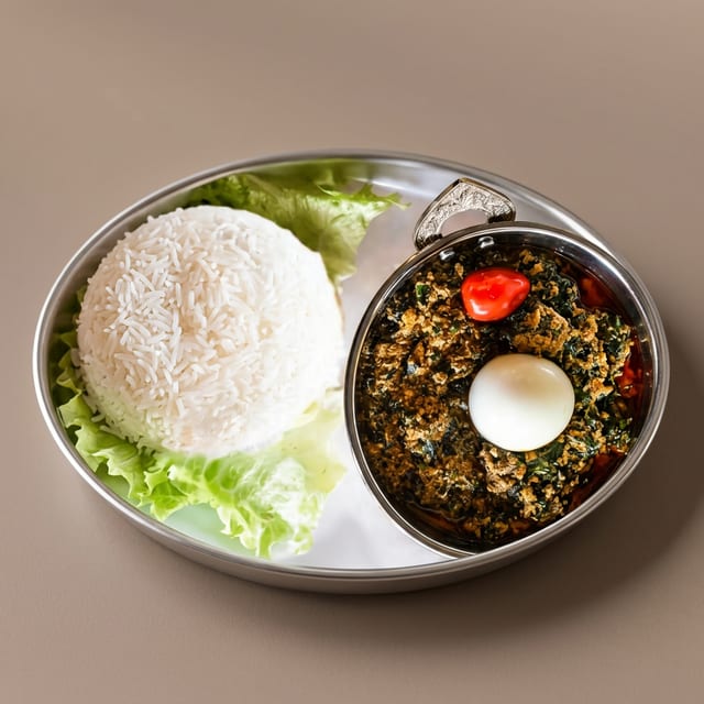 White Rice and Beef Spinach.