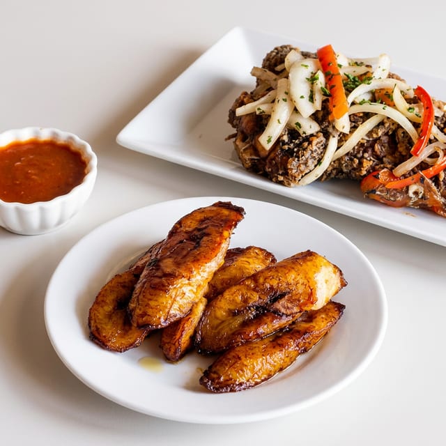 Fried Plantain and Chicken or Fish.