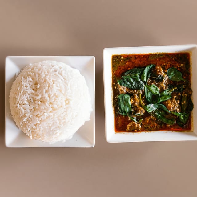 Okro Stew and White Rice.